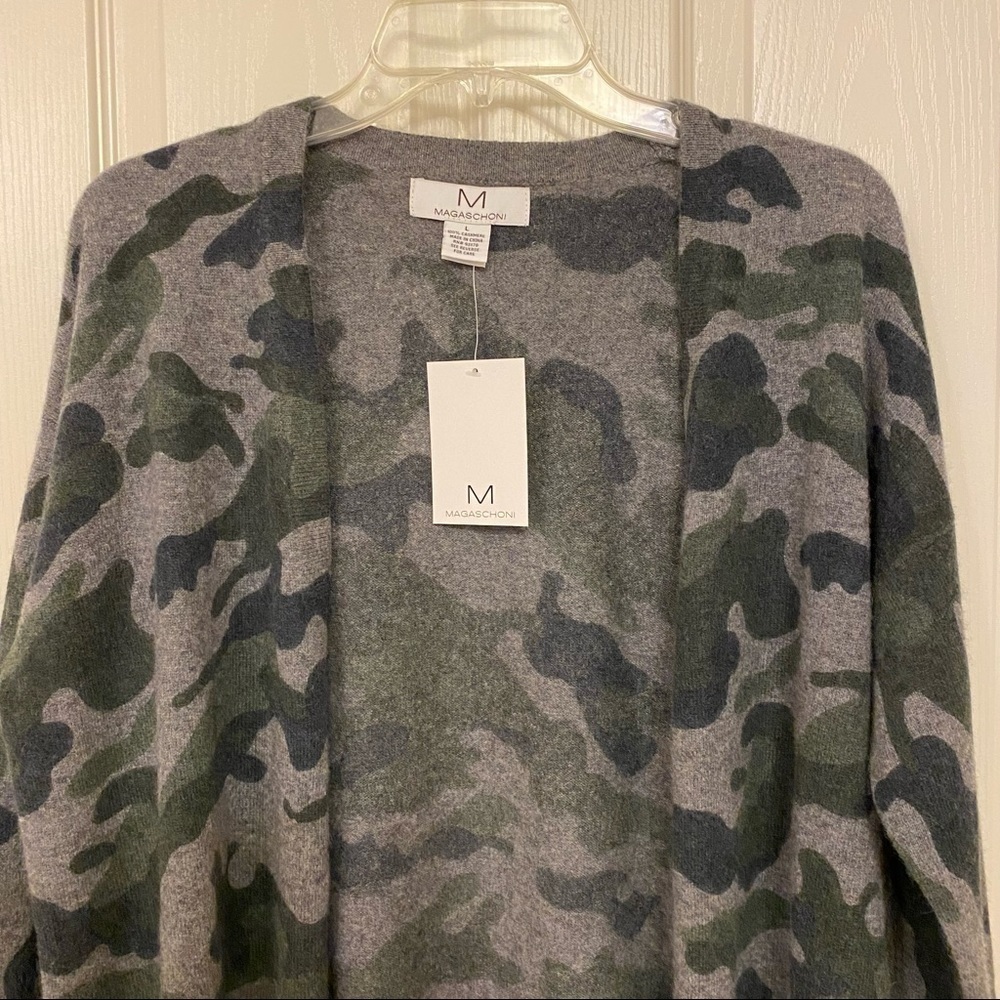 MAGASCHONI Cashmere Camo Open Front Cardigan in Olive Camo Size L - Picture 7 of 11